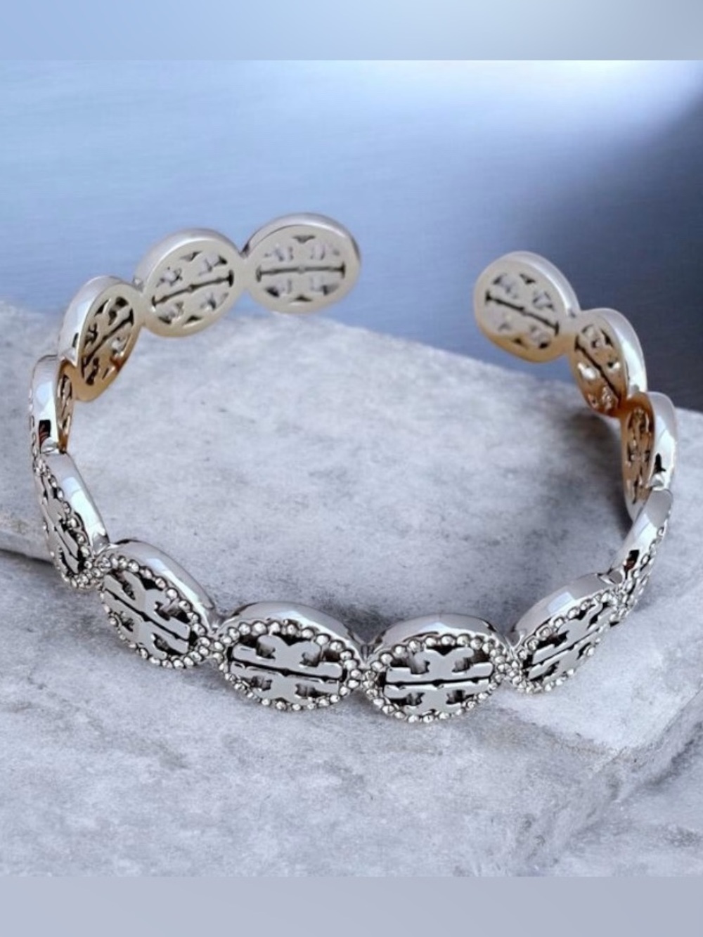 NWT Tory Burch MILLER PAVE CUFF Bracelet in Tory Silver/Crystal